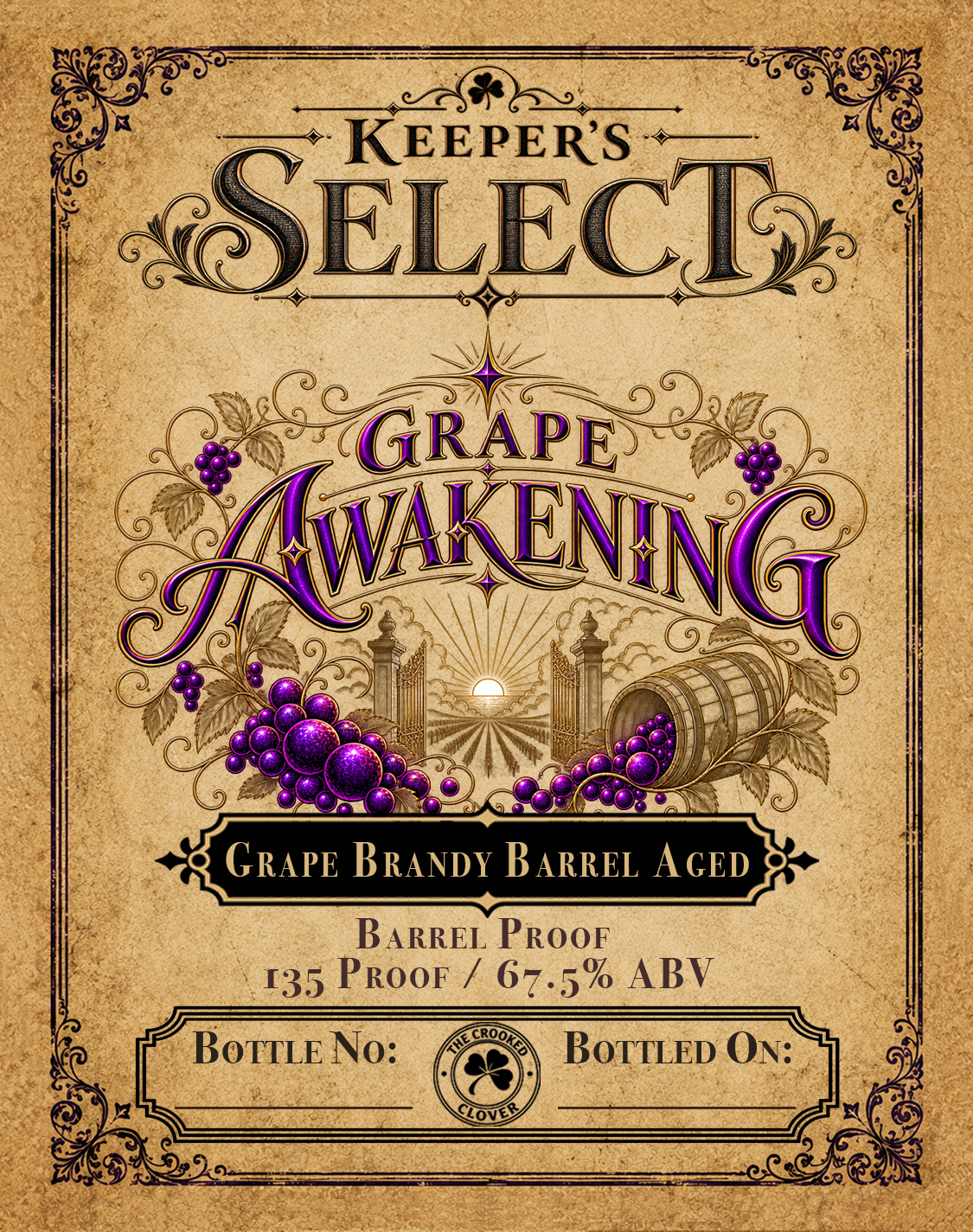 Grape Awakening 135 proof label